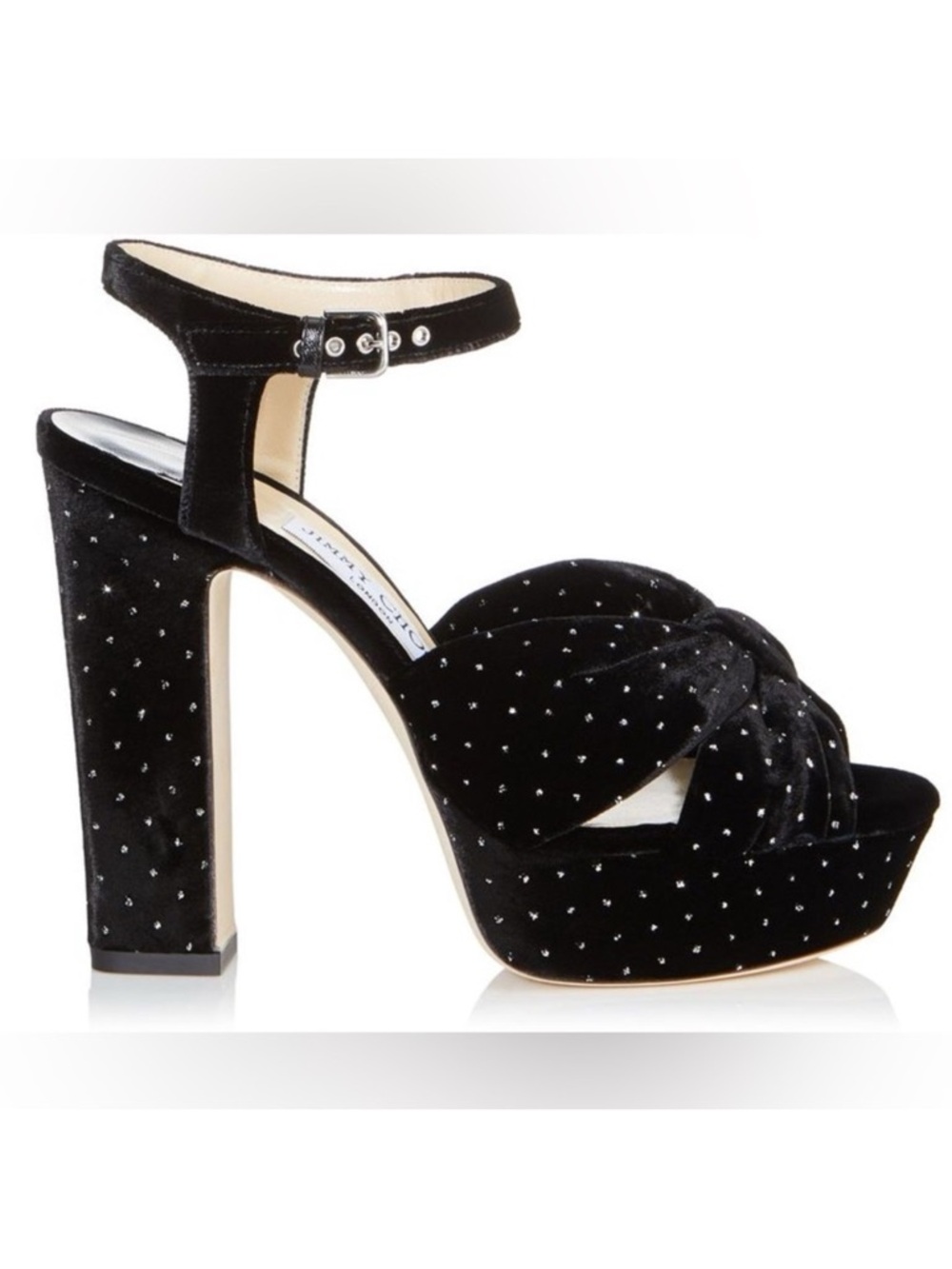 EUC JIMMY CHOO Heloise Glitter Spotted Velvet Platform Sandals 39.5 $995